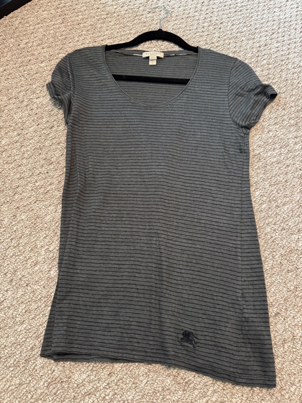 Burberry Women's Short Sleeve Scoop Neck Tee in Charcoal Stripe